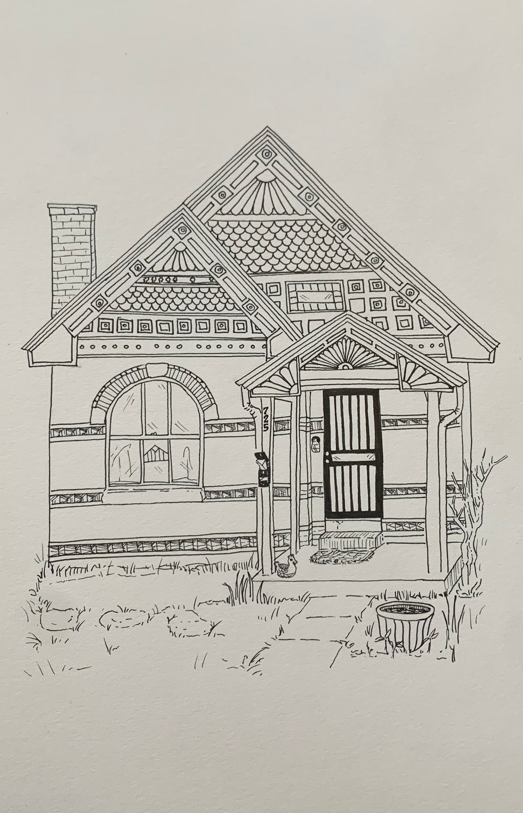 Custom hand-drawn house portrait 8 x 10