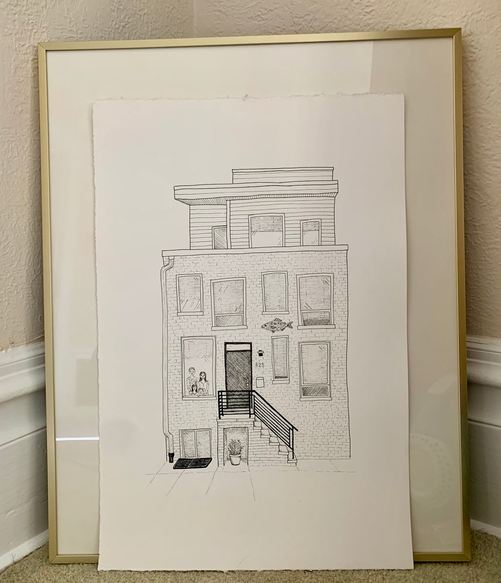 Custom hand-drawn house portrait 8 x 10
