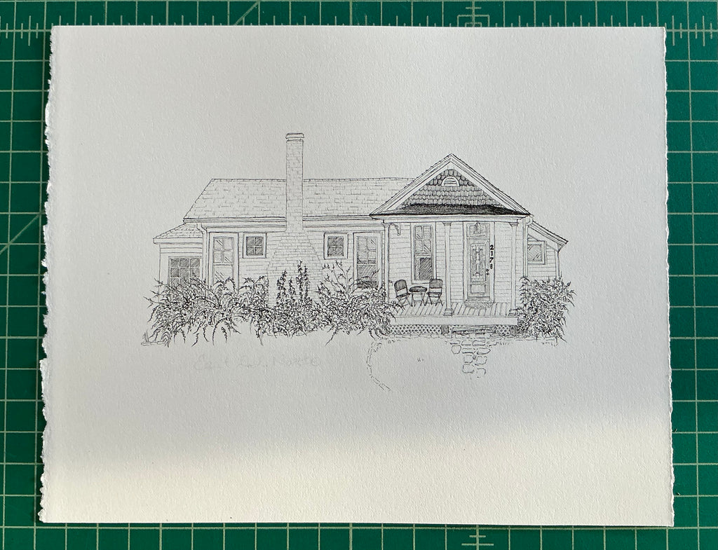 Custom hand-drawn house portrait 8 x 10