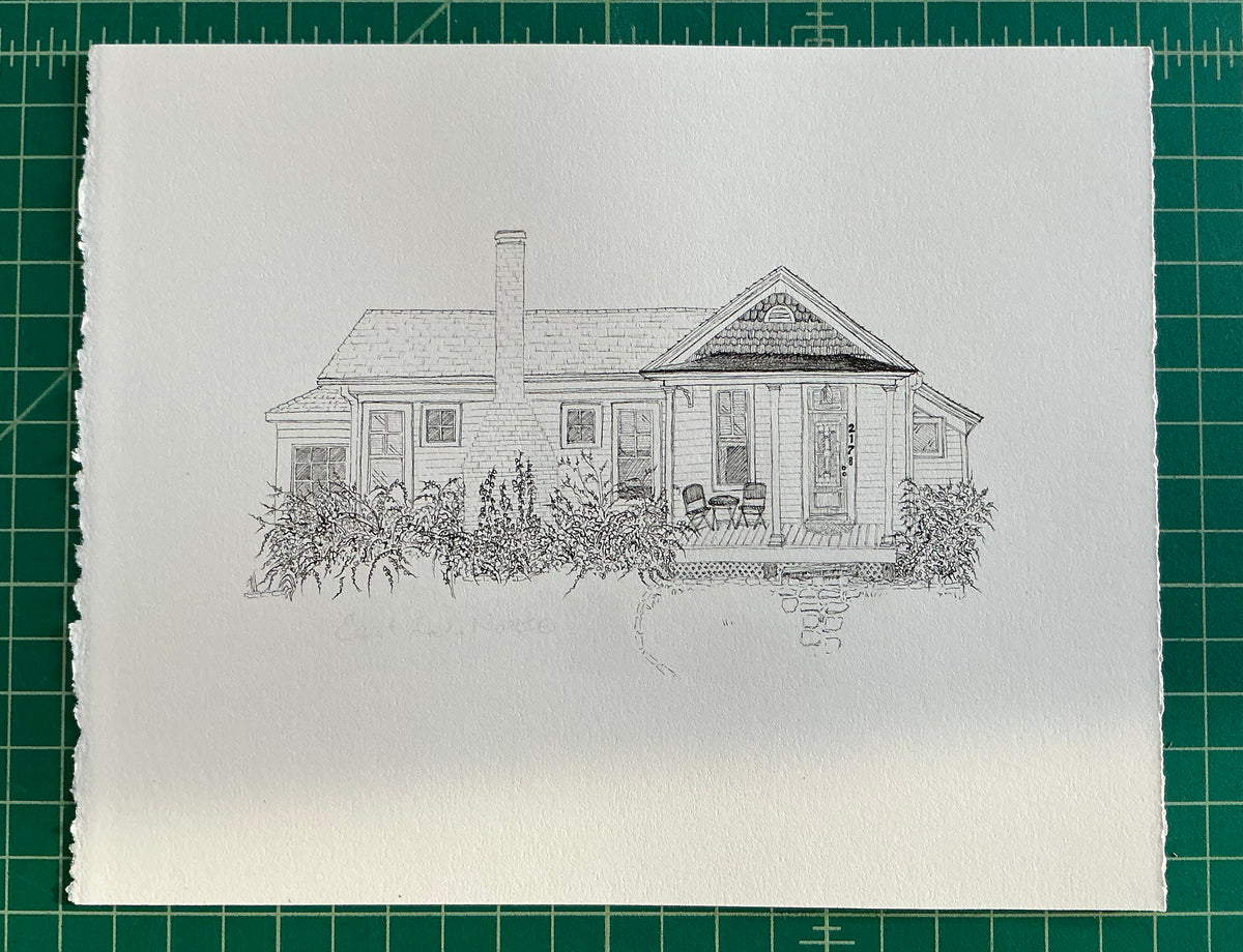 Custom hand-drawn house portrait 8 x 10