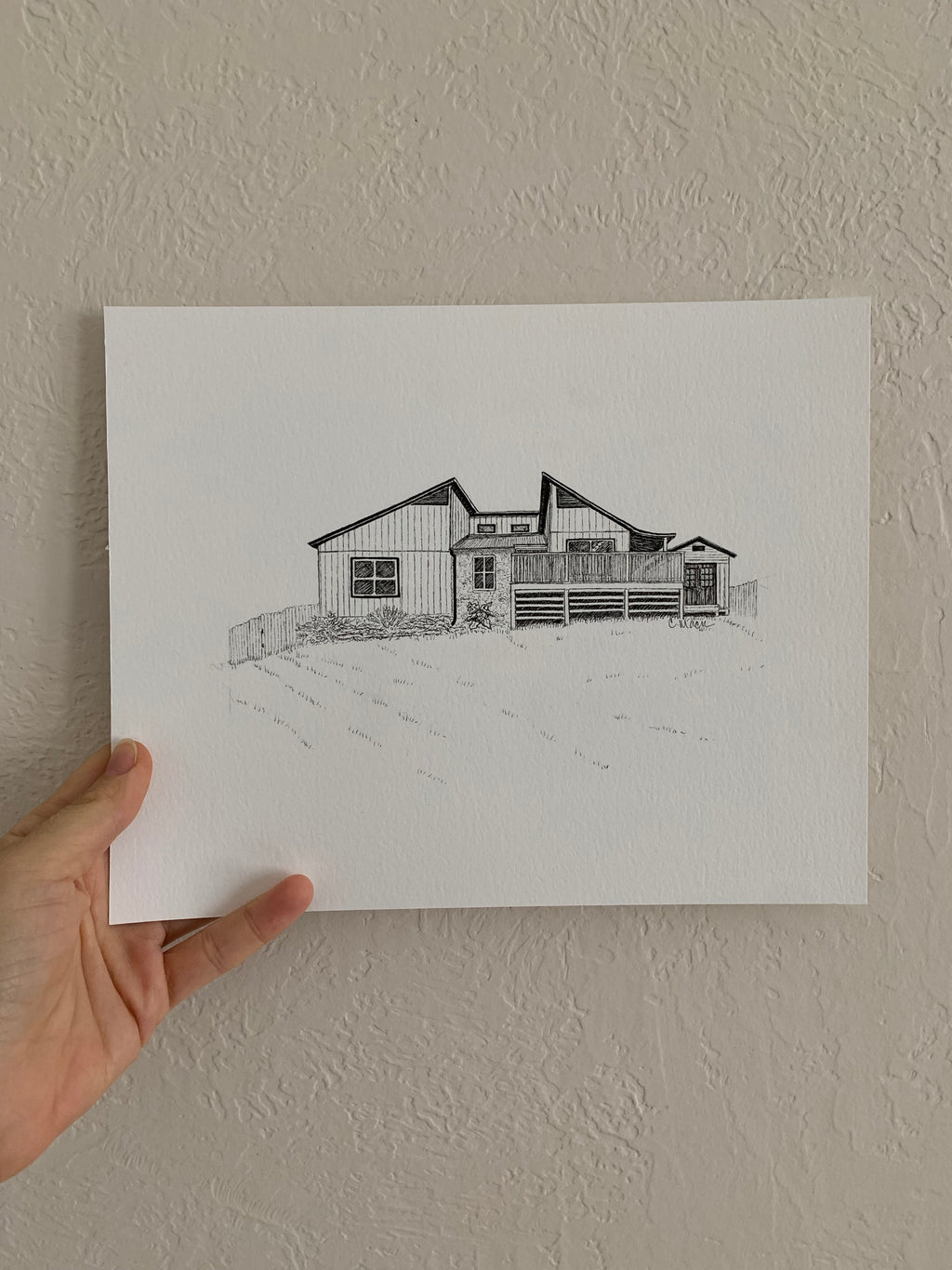 Custom hand-drawn house portrait 8 x 10